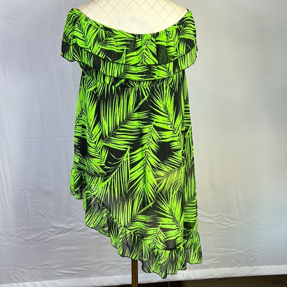 YoYo 5 Ruffle Sleeveless Dress. Sz Medium. Upper Lining Green & Black Tropical - Picture 2 of 4